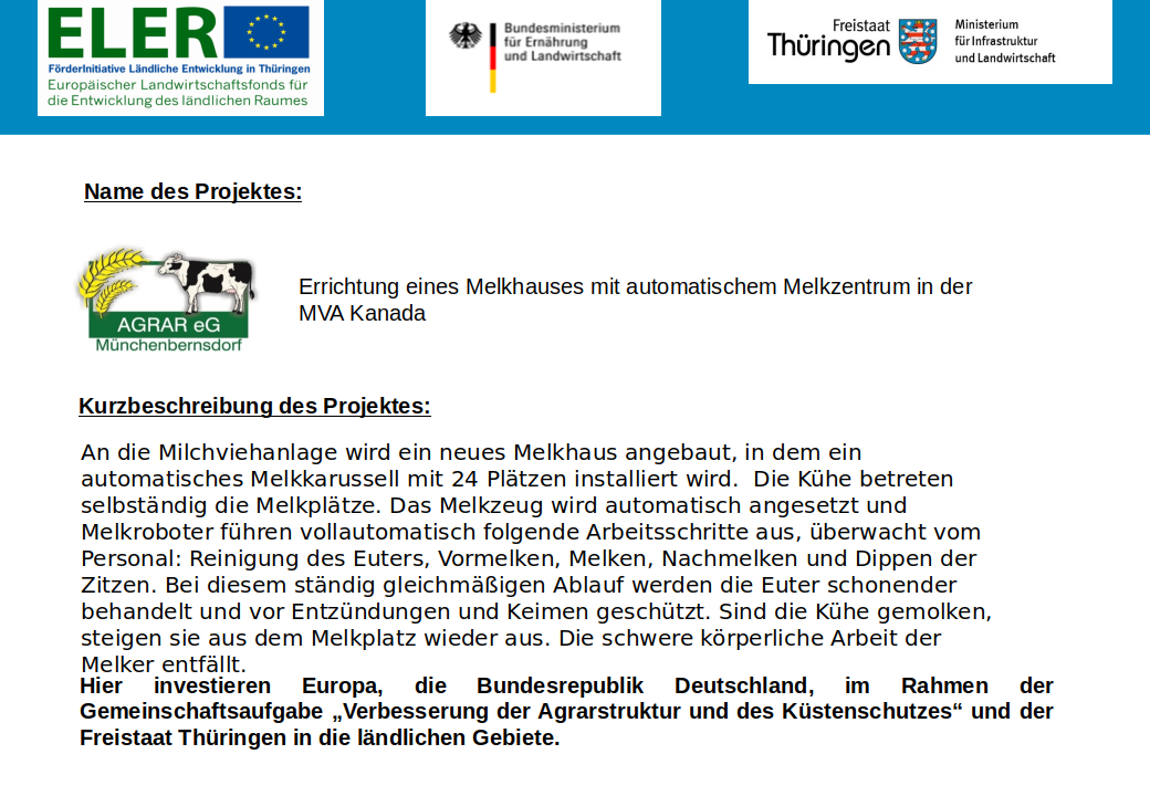 Errichtung eines Melkhauses mit automatischem Melkzentrum in der MVA Kanada